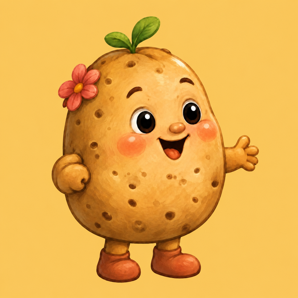 Potato smiling and waving