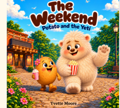 The Weekend by Yvette Moore, featuring Potato with her milkshake and Yeti waving with popcorn